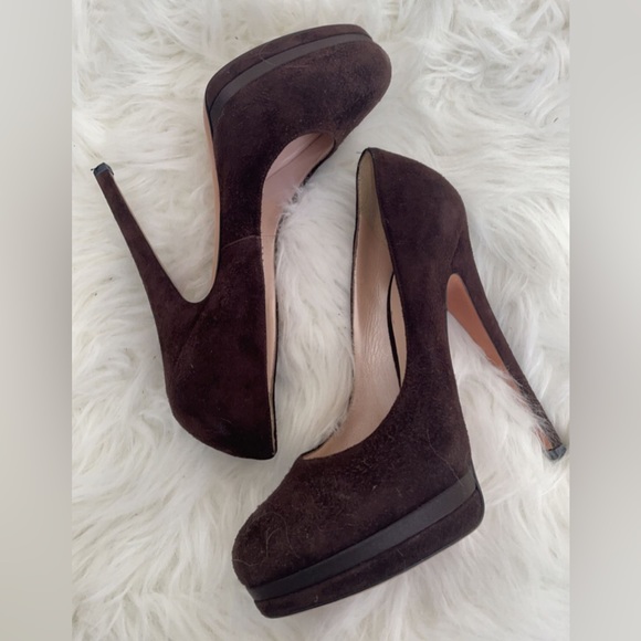 Casadei high heeel shoes velvet in brown colour round toe l - Picture 2 of 3